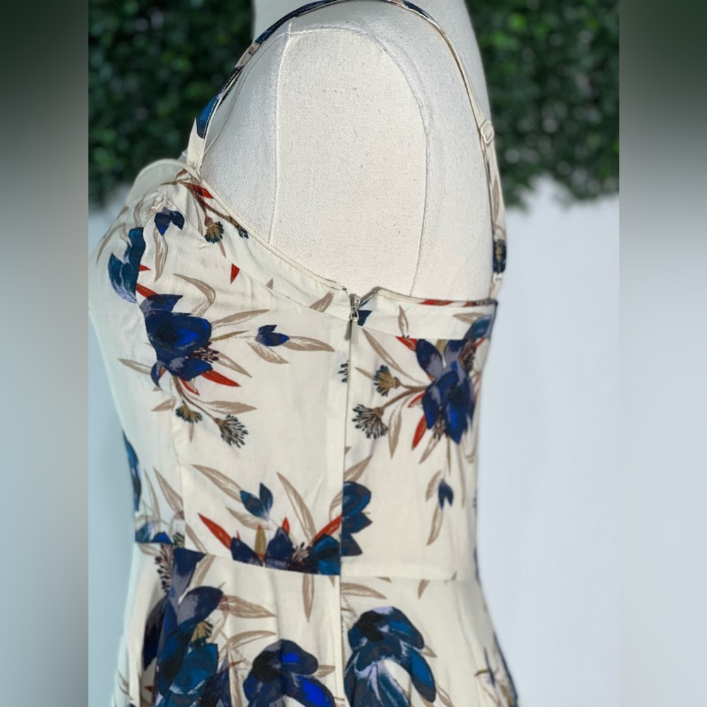Aritzia Talula Lapinsky Tan Blue Floral Fit and Flare Mini Dress Size 6 - Picture 10 of 10